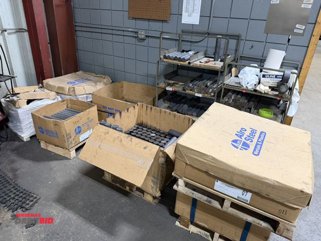 Lot 1-18665 - Lot of (7) skids of assorted round stock steel cut pieces, includes 2" x 8 3/4", 1 3/4" A36 HR steel...