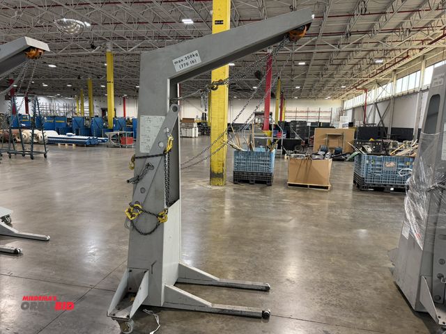 Lot 1-5438 - (1) Muller Martini, 770 lb. max capacity crane/hoist, includes (2) 26" long, and (1) 42" long steel ...