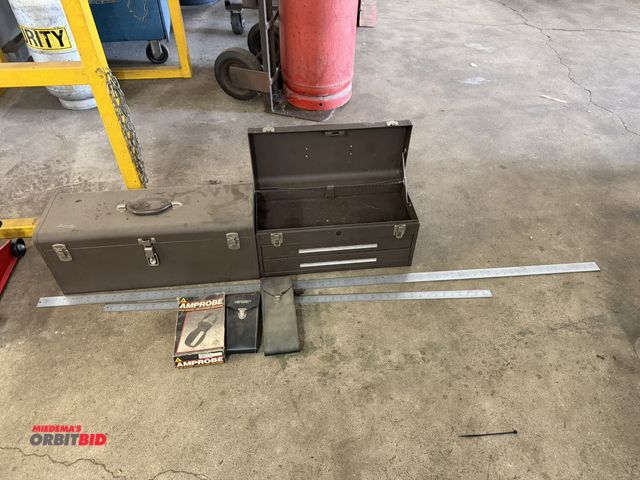 Lot 1-6466 - Lot including (1) 24" width steel tool box, (1) 20" steel tool box with 2 drawers, (1) Amprobe Snap ...