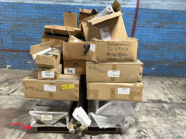 Lot 1-17443 - Large lot of assorted furniture components,  includes various drawer rails, shelves, wine rack inser...