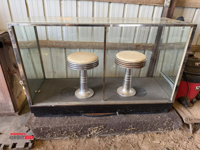 Lot 1-8478 - Lot of (2) Retro, swivel top stools, padded seat, 18" seat height, approx. 8" diameter base, include...