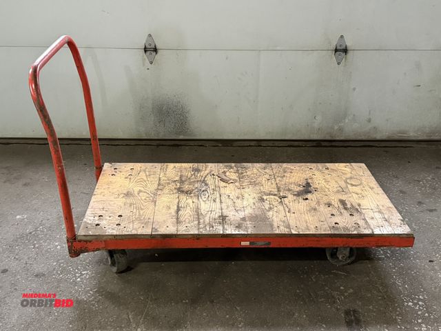 Lot 1-1192 - (1) approx. 54" length x 9" heigh x 27" depth flat cart with steel frame, wood decking, and removabl...