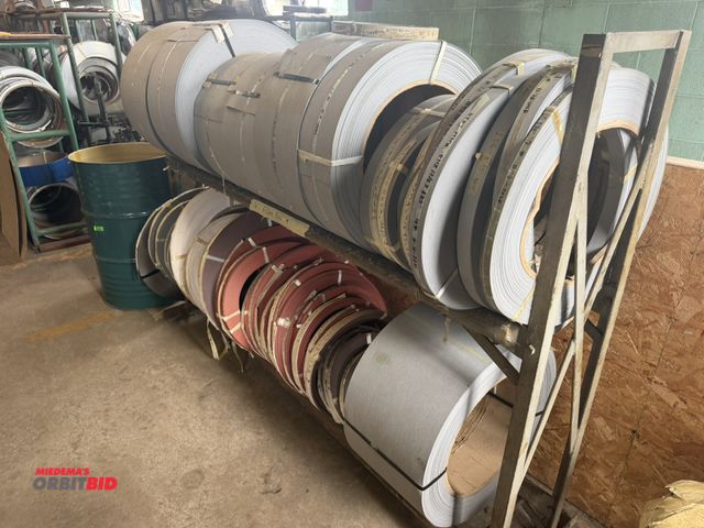 Lot 1-18752 - (1) 87" width x 60" height x 14" depth 2-tier steel rack with assorted fiber rolls, various sizes an...