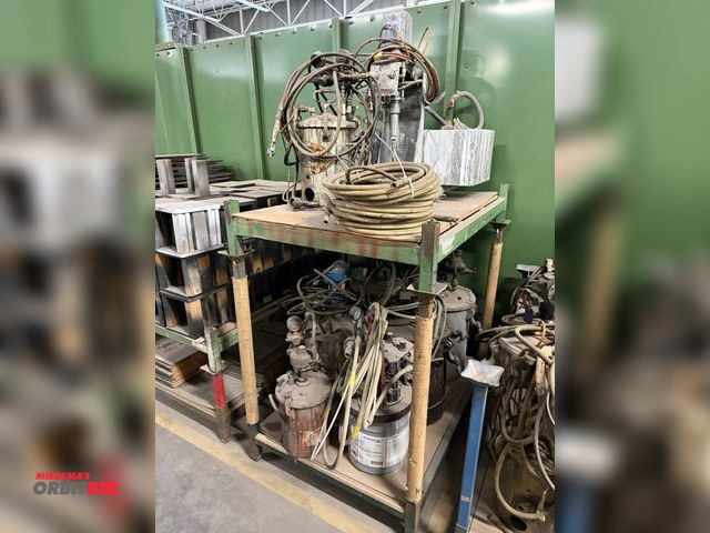 Lot 1-17204 - (2) steel stackable racks, 36" width x 9" height x 48" depth, with contents including (2) 1 gallon, ...