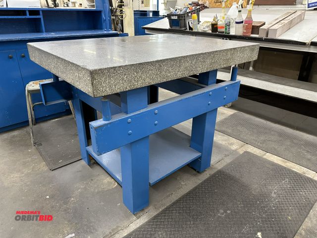 Lot 1-17730 - (1) 48" width x 4" height x 36" depth granite surface plate with 44" width x 34" height x 32" depth ...