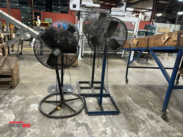Lot 1-14370 - (1) Air King free standing adjustable height shop floor fan and (3) TPI freestanding shop floor fans...