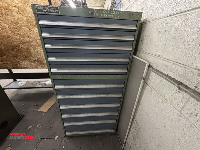 Lot 1-1666 - (1) Waterloo pull out drawer storage cabinet, 29.5" wide x 29.5" deep x approx. 59" tall, includes c...