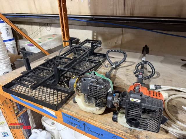 Lot 1-18656 - Contents of shelf, includes (1) Remington RM2560 string trimmer, engine pulls through, (1) Weed Eate...