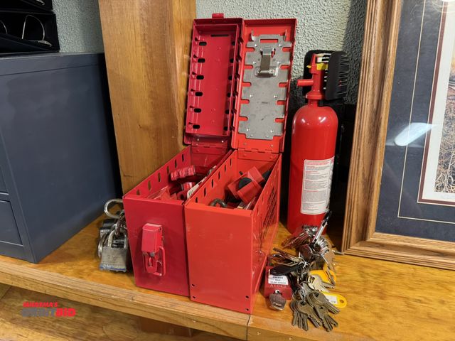 Lot 1-4597 - Large lot of assorted lock out locks and keys, includes (2) Ammo style boxes.