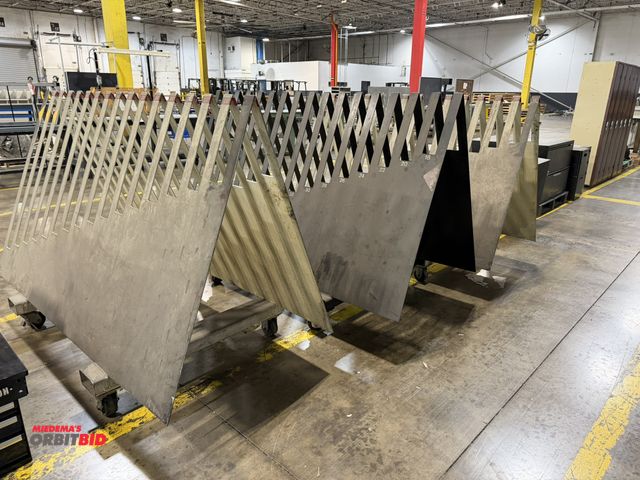 Lot 1-5155 - Lot of (3) custom fabricated 82" length x 53" height x 42" depth steel pattern storage carts on lock...