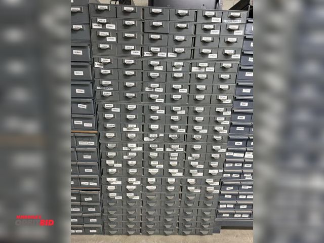 Lot 1-16344 - Lot of (5) 34" width x 10.5" height x 17" depth stackable hardware storage units with 24 removable, ...