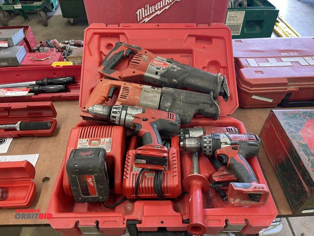 Lot 1-6123 - Lot of assorted Milwaukee 18V cordless tools, includes (3) hammer drills, (2) Sawzalls, (2) battery ...