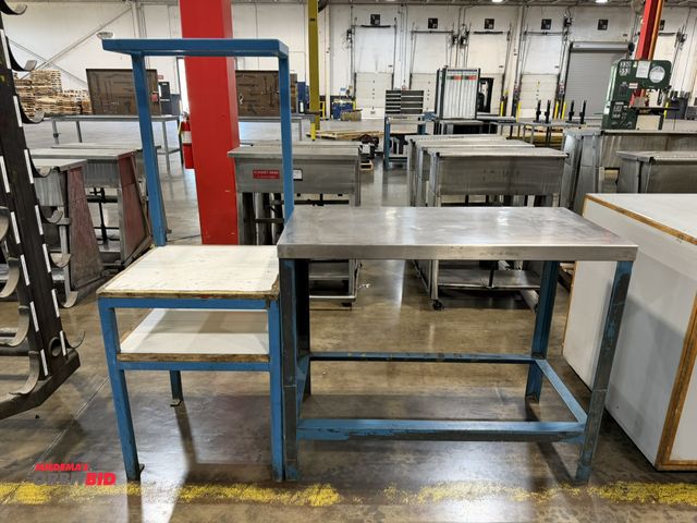 Lot 1-5142 - (1) 44" width x 36" height x 22" depth steel framed table with stainless steel top, and (1) 23" widt...