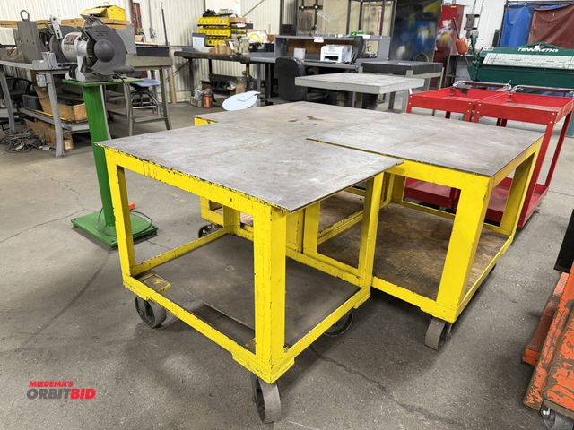 Lot 1-15334 - Lot of (3) heavy duty rolling steel shop carts, 2 @ 36" x 28" x 30.5" height, 1 @ 37" x 24" x 30.5" ...