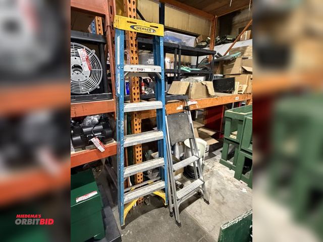 Lot 1-18550 - (1) Werner 6' fiberglass and aluminum step ladder, and (1) Safe Reach 2-step aluminum folding step l...
