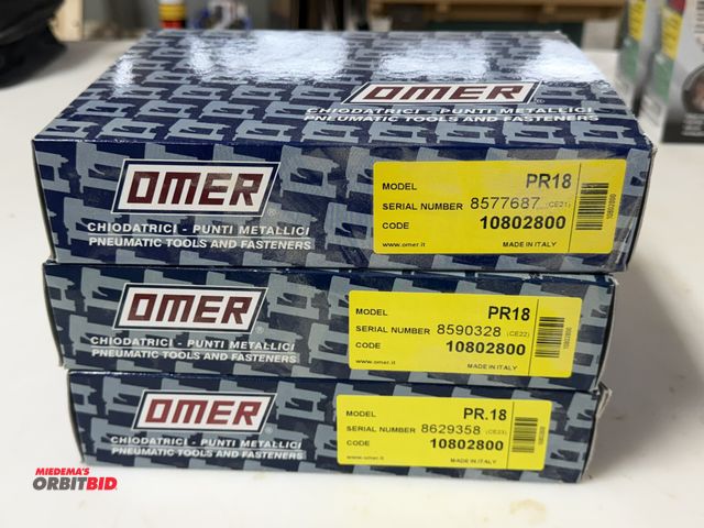 Lot 1-16141 - Lot of (3) Omer, model PR.18, pneumatic staplers, all appear to be new.