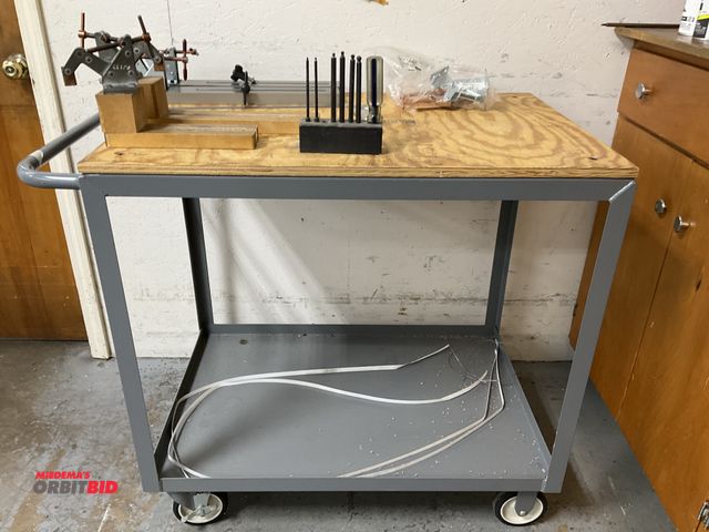Lot 1-11992 - Uline brand 42” length x 36” height x 24” depth steel framed utility cart with 3/4” thick plywood bo...