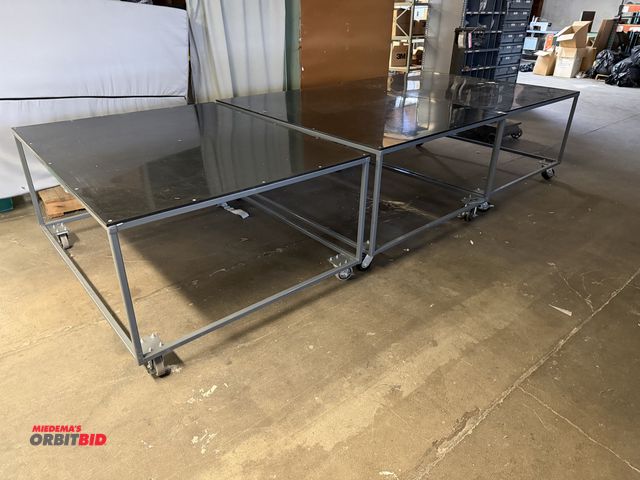 Lot 1-3020 - Lot of (3) 48” x 29” x 60” steel framed carts with .5” thick plastic tops.