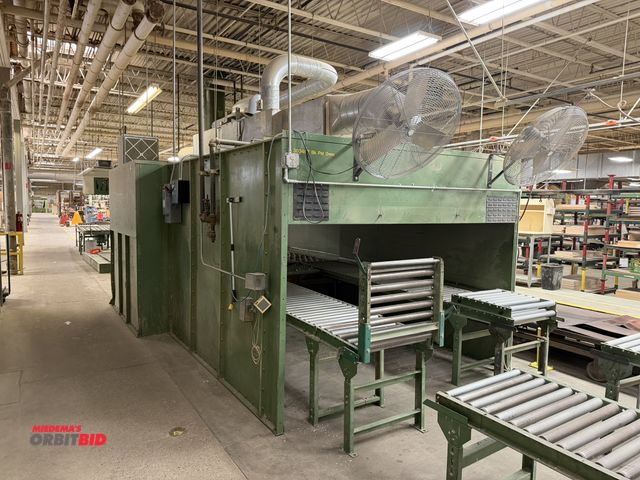Lot 1-17082 - (1) Back panel oven conveyor system, includes (1) oven, approx. 18' long, (1) open air vent system h...