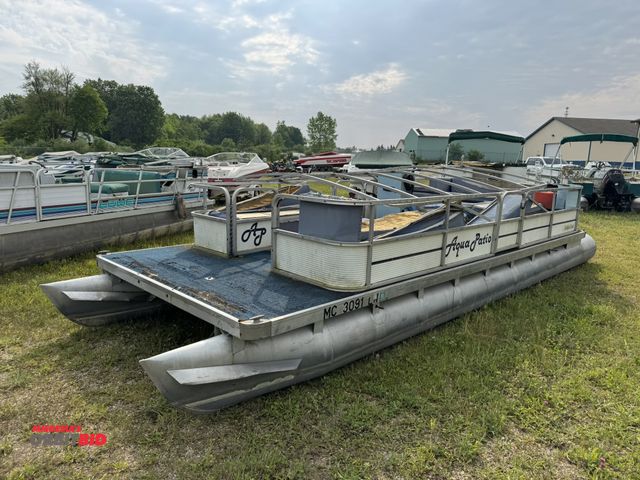 Lot 1-6514 - (1) Aqua Patio 20' Executive Cruiser pontoon boat, for parts or repair only, 40 HP Mercury outboard ...