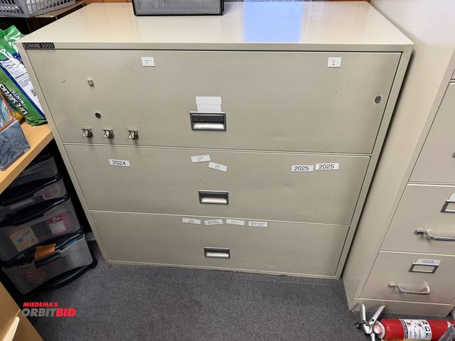 Lot 1-15521 - (1) Schwab 5000, 3-drawer fire proof file cabinet, 43" length x 20.5" depth x approx. 40.5" height, ...