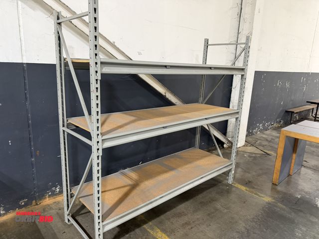 Lot 1-5549 - (1) 76" width x 72" height x 24" depth steel shelving unit with 3 adjustable height shelves and wood...
