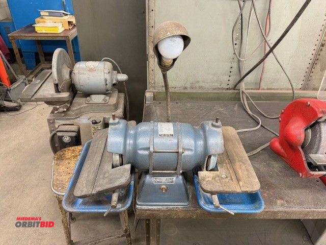 Lot 1-1815 - (1) Baldor dual 6" bench grinder, model 500, dual tilting tables, 1/2 HP, 115V, welded on 60" steel ...