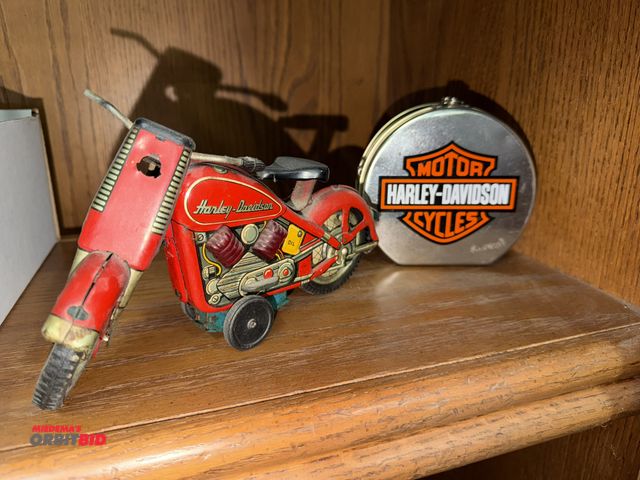 Lot 1-8321 - Lot of collectibles, including (1) vintage Harley Davidson tin motorcycle toy, and (1) collectible H...