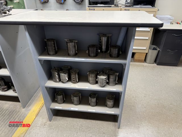 Lot 1-16353 - (1) 48" width x 44" height x 23.5" depth wood shelving unit with Formica top with rubberized edging,...