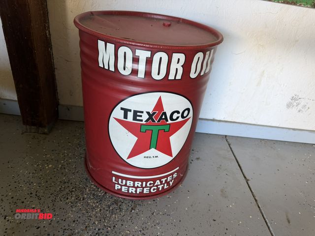 Lot 1-8200 - (1) 14" diameter x 18" tall collectible, reproduction "Texaco Motor Oil" can.