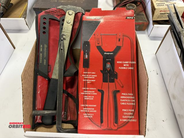 Lot 1-18452 - (1) set of Snap-On, model SHCP1B, hose clamp pliers with flexible cable, (1) Snap-On seal removal to...