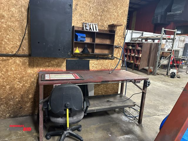 Lot 1-14415 - (1) 72-1/2" width x 36" height x 31-1/2" depth steel framed work bench with rolling office chair and...