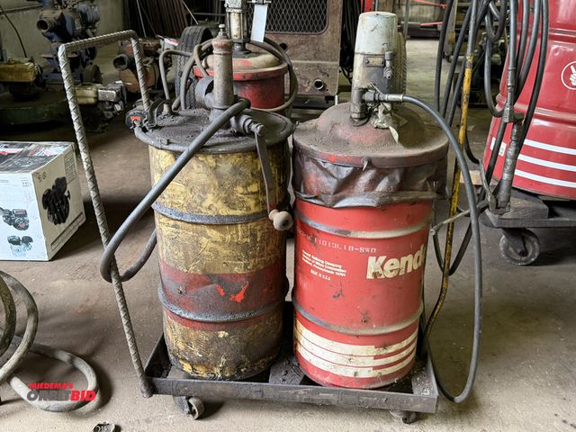 Lot 1-18161 - Lot of (2) approx. 30-gallon grease pumps with (1) ARO air powered pump, and (1) make and  model unk...