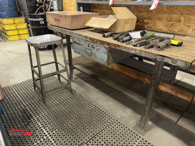 Lot 1-1958 - (1) 72" width x 33.5" height x 30.5" depth steel framed work bench with 2" thick wood top, single dr...