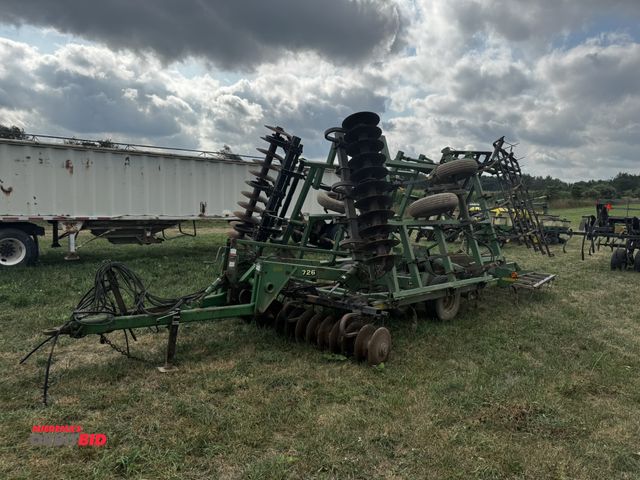 Lot 1-19720 - (1) John Deere 726, 24' wide soil finisher, approx. 19" diameter front disc blades, tandem axle, fol...