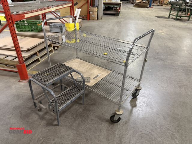 Lot 1-17494 - (1) rolling Metro cart, 48" x 24", and single step ladder.