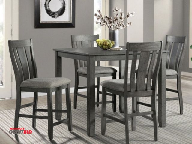 Lot 1-17271 - Hawthorne Grey 5piece pub table set. Stock photo for reference only. Actual table is brand new still...