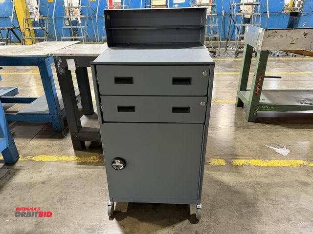 Lot 1-5235 - (1) Durham 23" width x 48" height x 20" depth steel rolling work station with 2 drawers and lower do...
