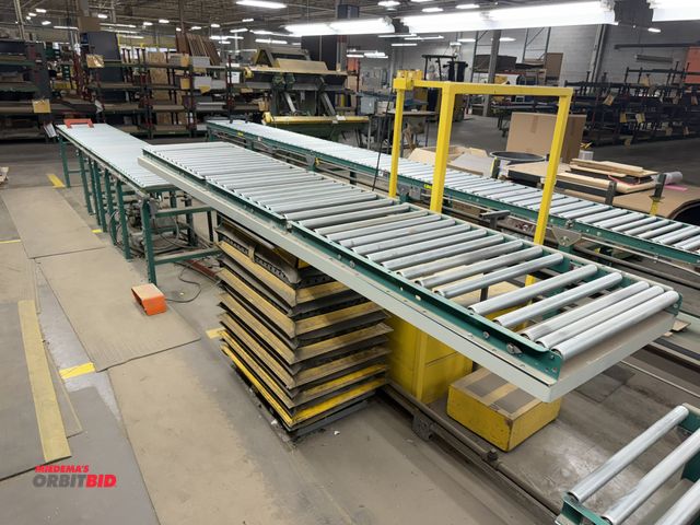 Lot 1-17491 - (1) electric hydraulic lift table (bag style), foot pedal control, customized with a 10' attached ro...