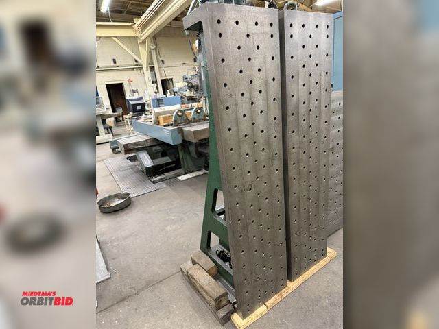 Lot 1-995 - Set of (2) 14-3/8" x 59-5/8" x 23-5/8" heavy duty steel angle plates with eye bolts, threaded holes