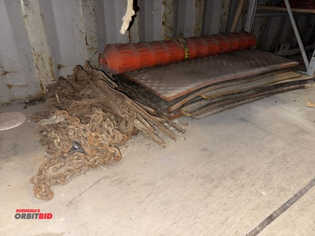 Lot 1-18483 - Large lot of assorted chain binders, snow fence, rubber mats, and more.