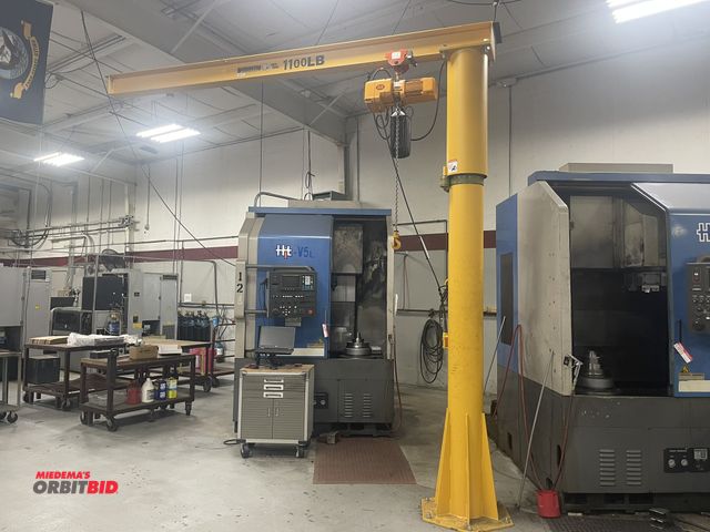 Lot 1-19306 - (1) Harrington Tiger Track 1100 LB, free standing jib crane, item #2222531T, Harrington 1/2-ton elec...