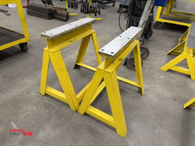 Lot 1-15179 - Lot of (2) heavy duty metal saw horses, 24" long x 4" wide x 26.5" tall.