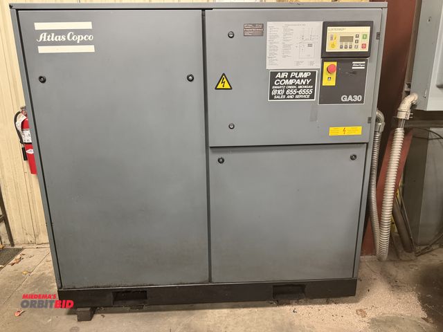 Lot 1-1648 - 1996 Atlas Copco GA30 air Compressor  40-HP, Rotary Screw Type With 56806 hours currently showing on...