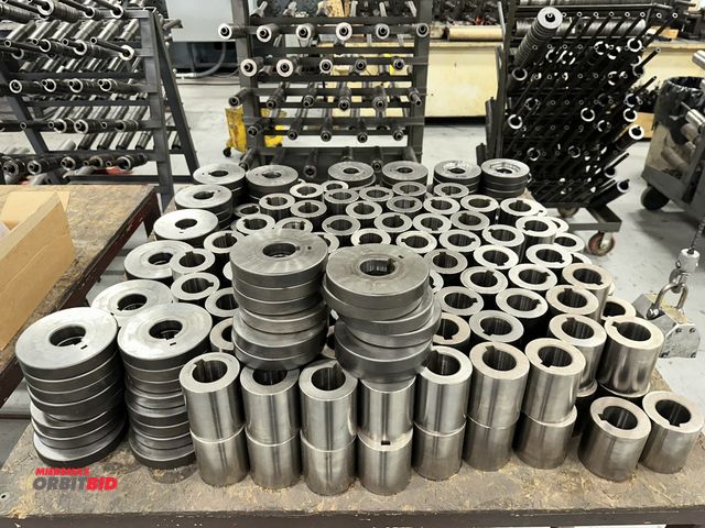 Lot 1-19221 - Lot of assorted keyed rollform spacers, sizes include approx. 3.5" diameter x 4", 6" diameter x 1", ...