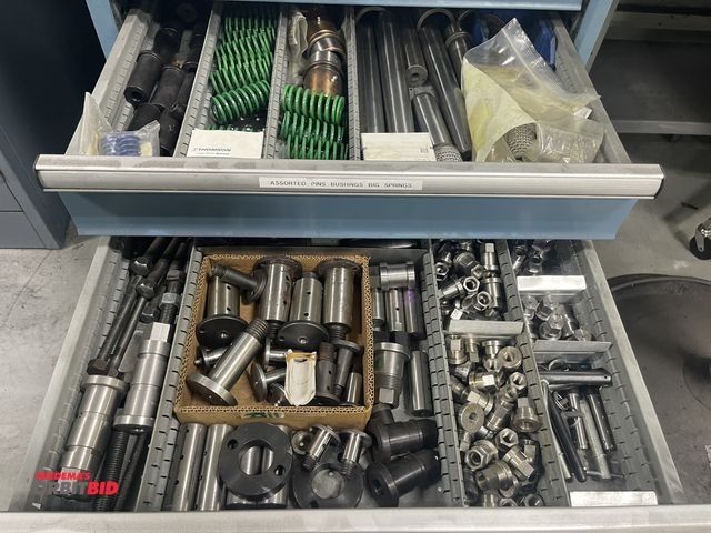 Lot 1-19274 - Contents of drawer #9 and 10, includes assorted pins, bushings, big springs, assorted nuts, componen...