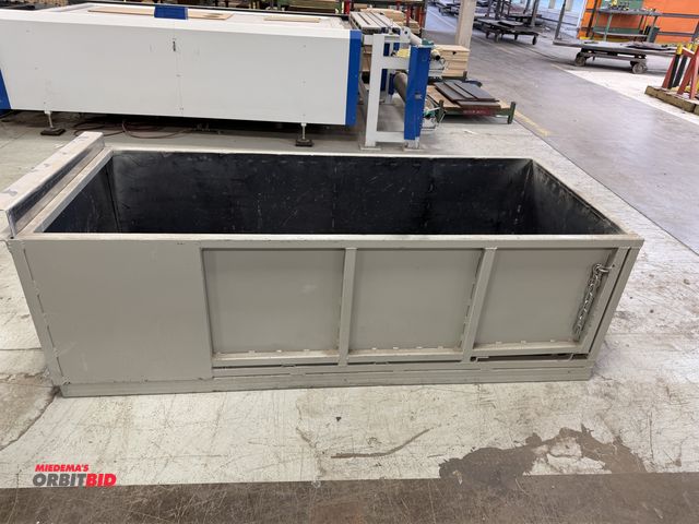 Lot 1-17335 - (1) 7' length x 27" height x 36" depth steel container with slide up stainless steel plate on one en...