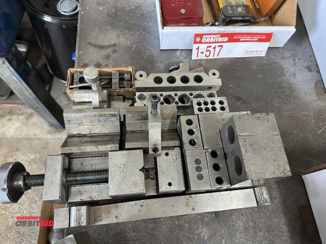 Lot 1-518 - Large lot of 1-2-3 set up blocks, 2-4-6 set up block, 2 1/4" vise, V-blocks, and more.