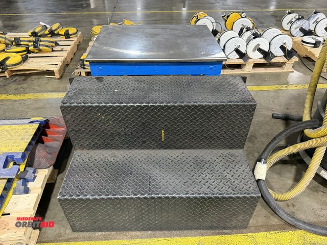 Lot 1-5377 - (1) 36" width x 22" height x 24" depth steel treadplate 2-step platform, and (1) 32.5" width x 25.5"...
