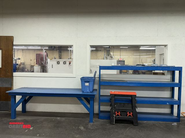 Lot 1-17739 - Lot including (2) collapsible plastic saw horses (approx. 27.5" wide x 32" tall), (1) 87" width x 59...